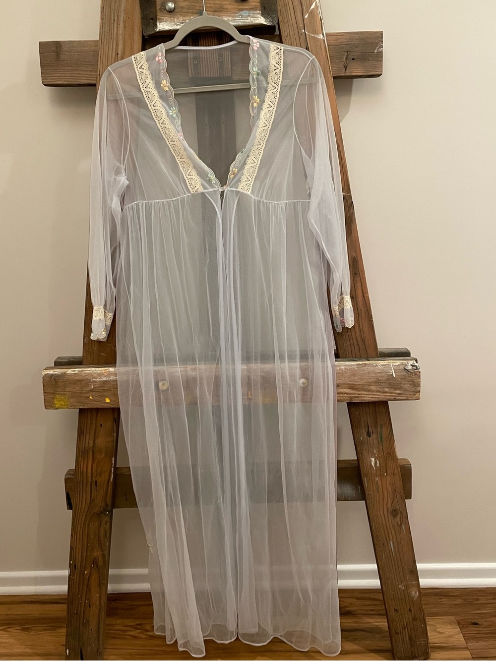 Sheer Long Lace-Trim Nightgown